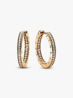 Pandora Pandora Signature Logo & Pavé Hoop Earrings